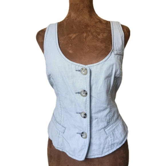 American Eagle Vest Size M Button Up Waistcoat Preppy Gray Striped Women's - Picture 1 of 7